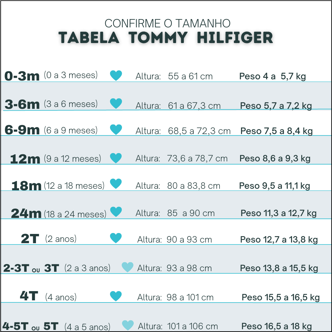 Tabela tamanho tommy hilfiger infantil sales